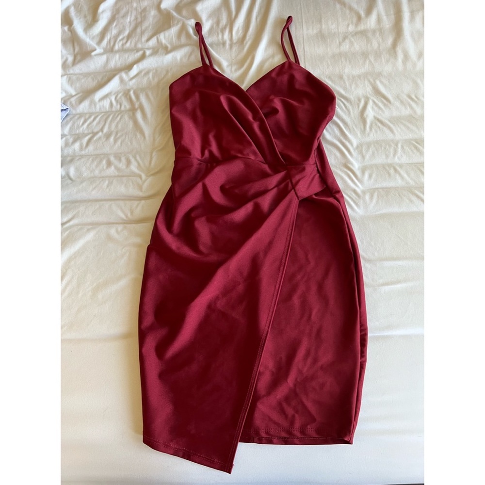 Beautiful satin stretch maroon night dress.